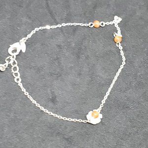 Avon Silver Tone Flower Bead Anklet Orange Cat's